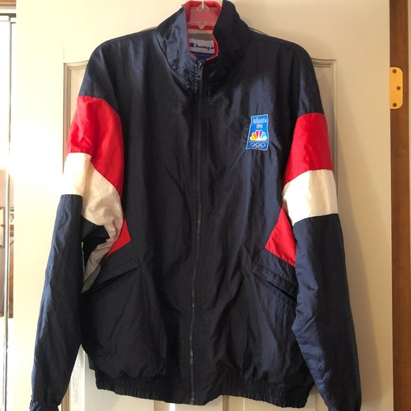 Champion Blue Red 1996 Atlanta Olympics USA Athletic Zip Windbreaker Jacket L - Picture 2 of 14